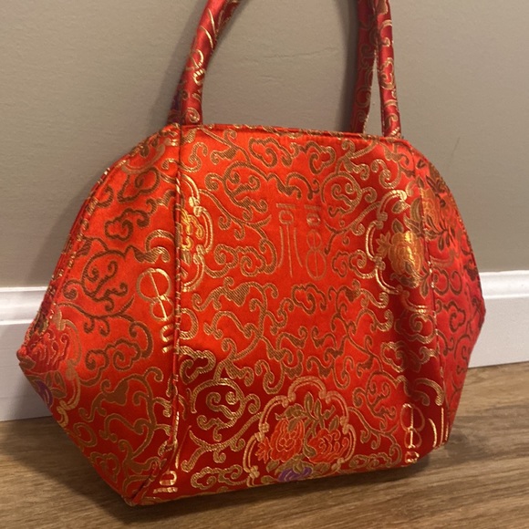 Vintage Red & Gold Asian Inspired Print Purse - Picture 2 of 8
